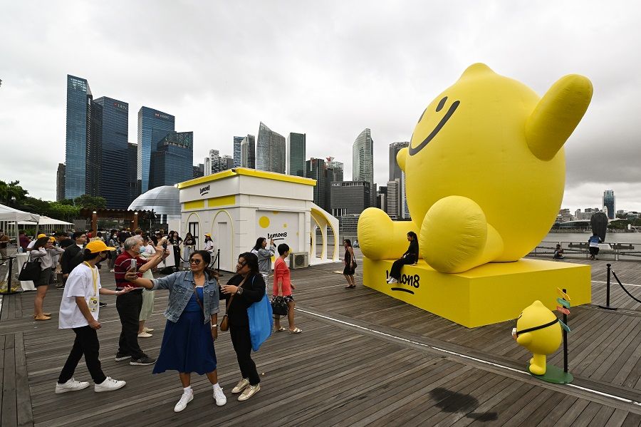 A Lemo mascot at Lemon8's pop up event at Marina Bay Sands Event Plaza on 29 January 2023 in Singapore. (SPH Media)