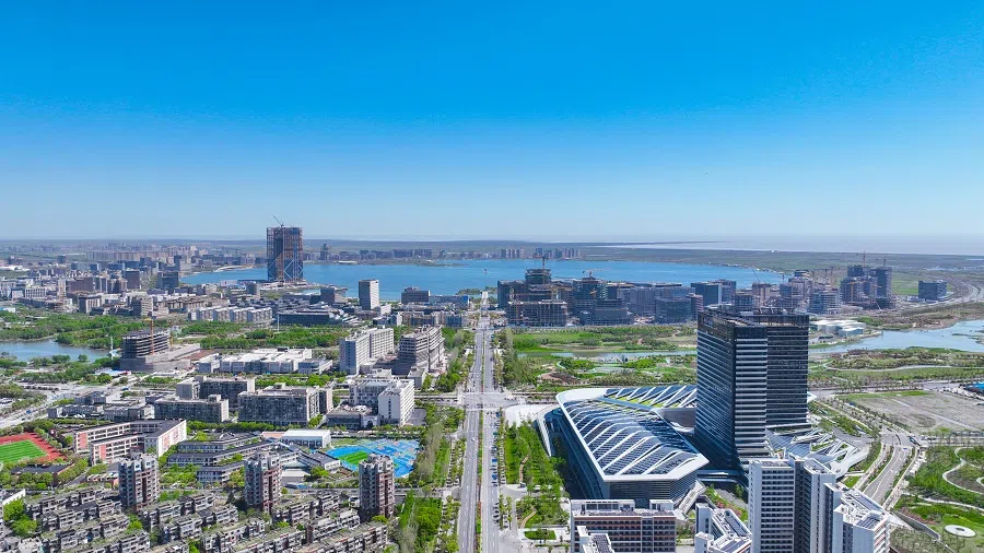 Aerial view of Lin-gang, the easternmost part of Shanghai.