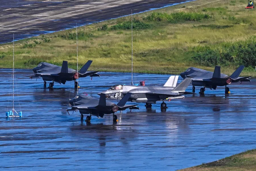 US Marine Corps F-35B fighter jets sit on the tarmac at José Aponte de la Torre Airport, formerly Roosevelt Roads Naval Station, on 17 December 2025 in Ceiba, Puerto Rico. (Miguel J. Rodriguez Carrillo/AFP)
