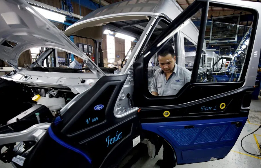 A worker at the Ford Vietnam car factory in Hai Duong, Vietnam, April 12, 2019. Vietnam still relies on raw materials and intermediate products from China. (Kham/REUTERS)