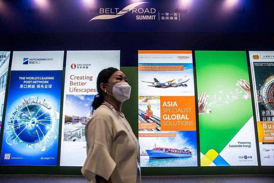 A woman attends the Belt and Road Summit in Hong Kong, China, on 31 August 2022. (Isaac Lawrence/AFP)