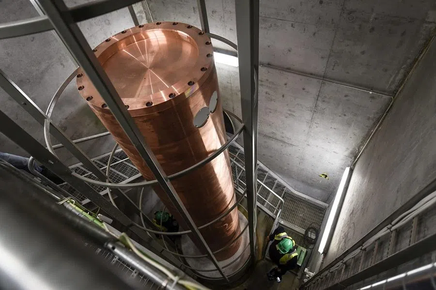 A copper capsule for spent nuclear fuel is pictured during the test in the Onkalo spent nuclear fuel repository in Olkiluoto nuclear plant area in Eurajoki, Finland, on 14 June 2018. (Lehtikuva/Emmi Korhonen//Reuters)