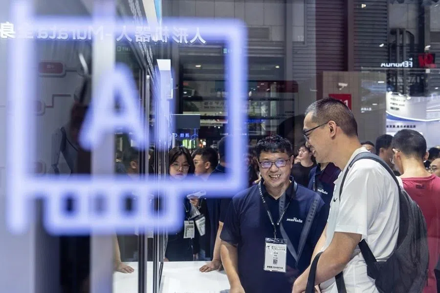 AI signage at the Zhejiang Hikstor Technology Co. booth during the Electronica Shanghai expo in Shanghai, China, on 1 July 2026.