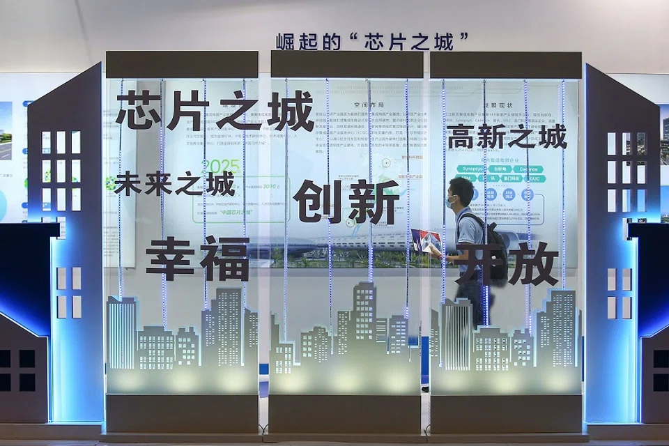 A man visits the 2020 World Semiconductor Conference in Nanjing, Jiangsu province, 26 August 2020. (STR/AFP)