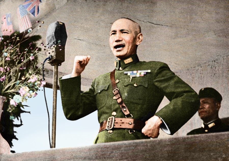 Generalissimo Chiang Kai-shek addresses the troops during the war, saying China will fight to the end.