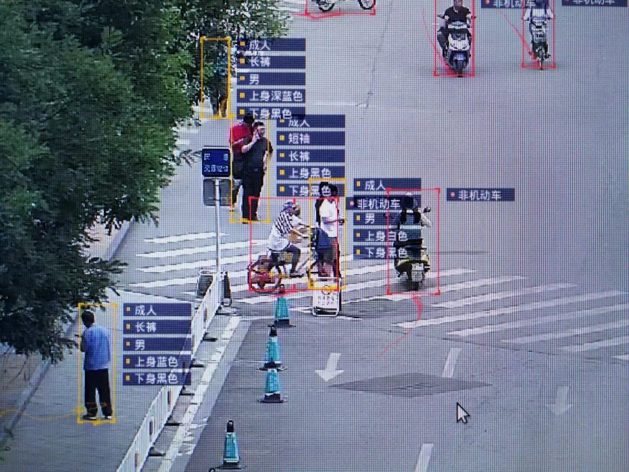 AI has been developed to recognise various human features and characteristics. This demonstration screen shows information about the gender, clothing, and physical characteristics of the figures. (SPH Media)