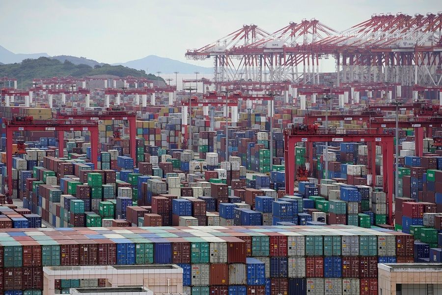 Containers are seen at the Yangshan Deep-Water Port in Shanghai, China, 19 October 2020. (Aly Song/Reuters)
