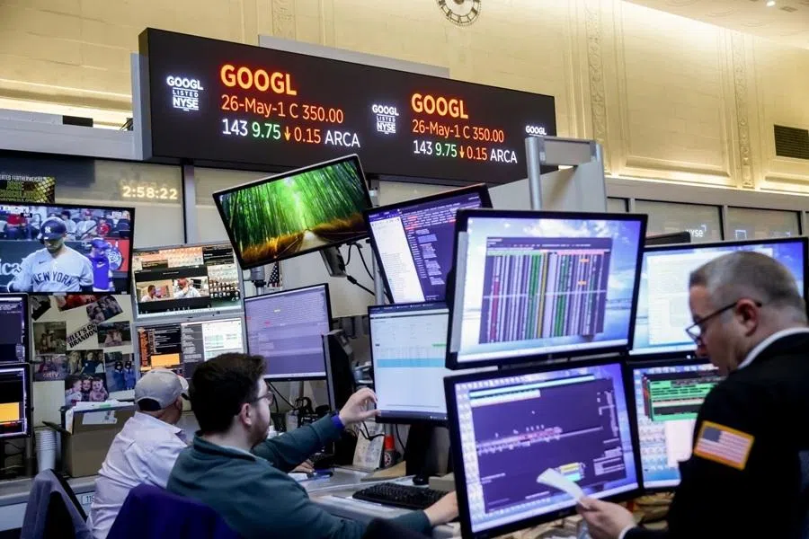 Alphabet Inc. signage on the floor of the American Stock Exchange (AMEX) at the New York Stock Exchange (NYSE) in New York, US, on 29 April 2026. (Michael Nagle/Bloomberg)