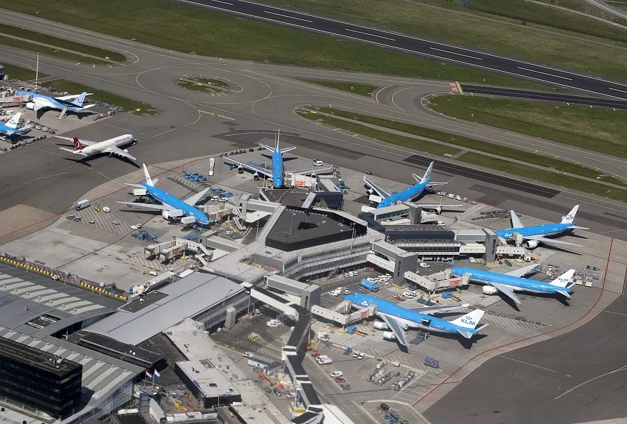 KLM aircraft are seen on the tarmac at Schipol airport near Amsterdam, on 15 April 2015.