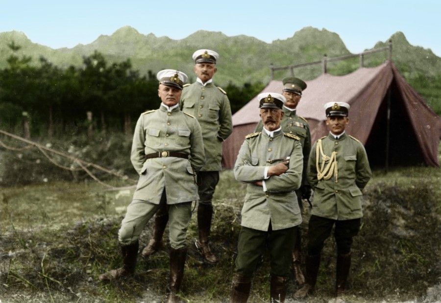German officers setting up camp in Qingdao, Shandong, in the mid-1900s. Shandong was within Germany's sphere of influence.