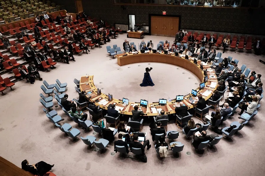 Members of the United Nations Security Council attend a meeting about the ongoing situation in Ukraine on 5 May 2022 in New York City, US. (Spencer Platt/Getty Images/AFP)