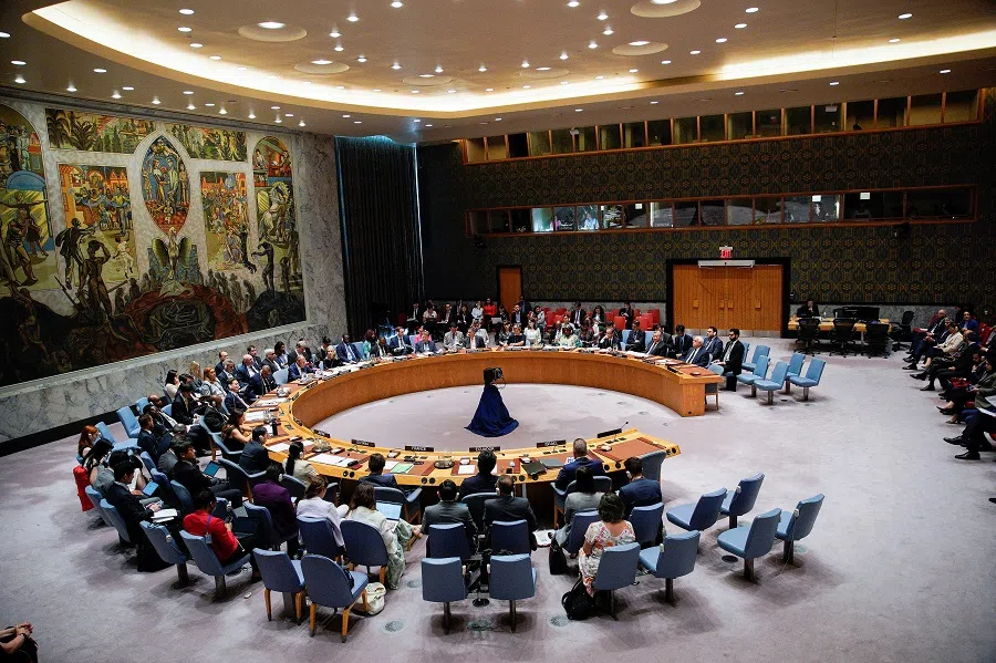 Russian Foreign Minister Sergei Lavrov addresses during a meeting of the United Nations Security Council at the United Nations Headquarters in New York City, US, on 17 July 2024. (Eduardo Munoz/REUTERS)