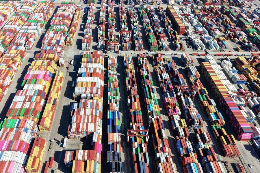 This photo shows an aerial view of the port in Qingdao in China’s eastern Shandong province on 3 November 2025. (AFP)