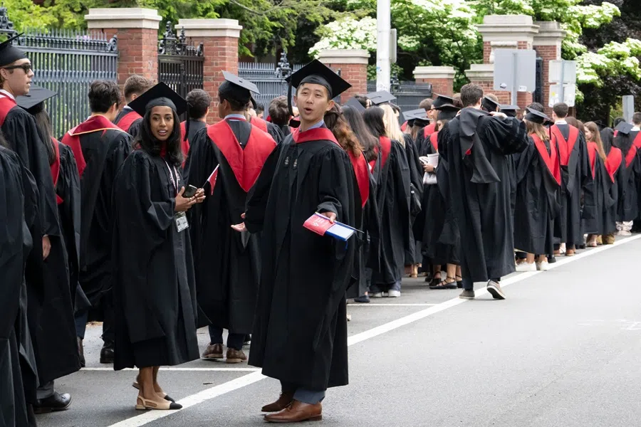 Students line up ahead of the 374th Harvard Commencement in Harvard Yard in Cambridge, Massachusetts, on 29 May 2025. (Rick Friedman/AFP)
