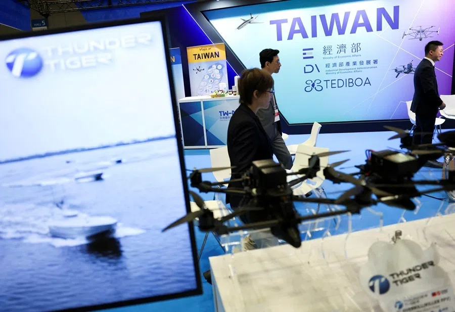 The Taiwan Pavilion, featuring aerospace and technology companies highlighting non-Chinese drone supply chains, organised by Taiwan Excellence Drone International Business Opportunities Alliance (TEDIBOA) and Taiwan Drone Association with support from the Taiwan Economic Ministry, at the Japan Drone 2026 and International Advanced Air Mobility Expo, in Chiba, east of Tokyo, Japan, on 5 June 2026.