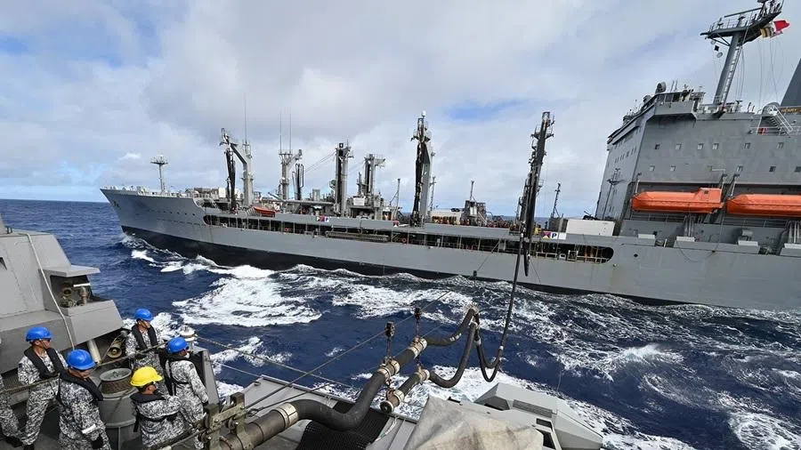 The Republic of Singapore Navy's RSS Intrepid receiving fuel from USNS Henry J. Kaiser as part of underway replenishment operations during the Rim of the Pacific Exercise (Ex RIMPAC), held from June 29 to Aug 4, 2022.
