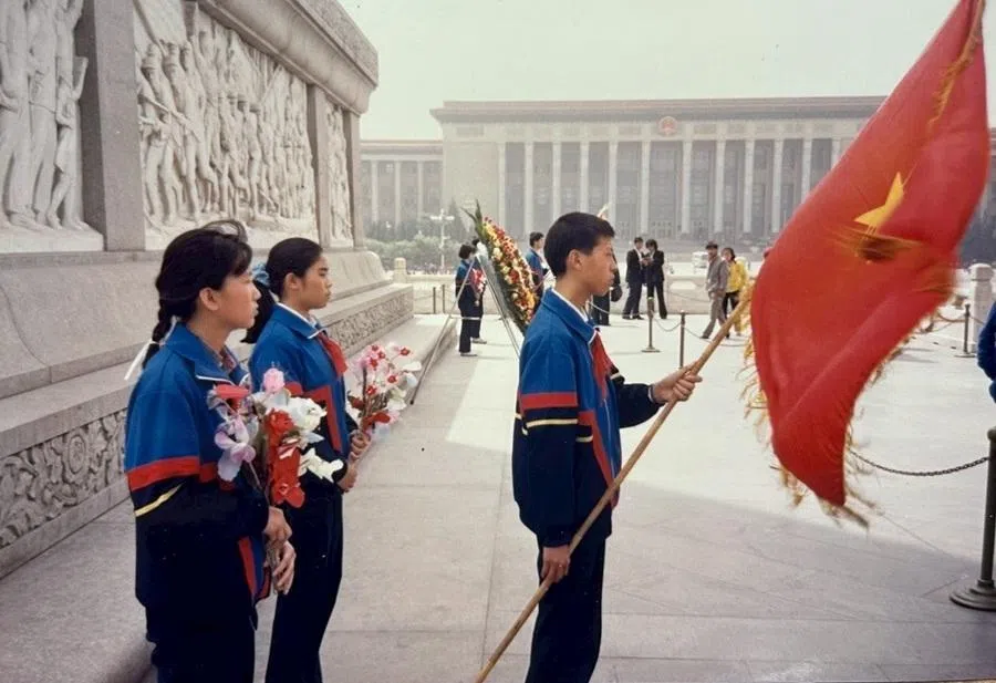 On the steps of the Monument to the People’s Heroes, Tiananmen Square, mid-1990.