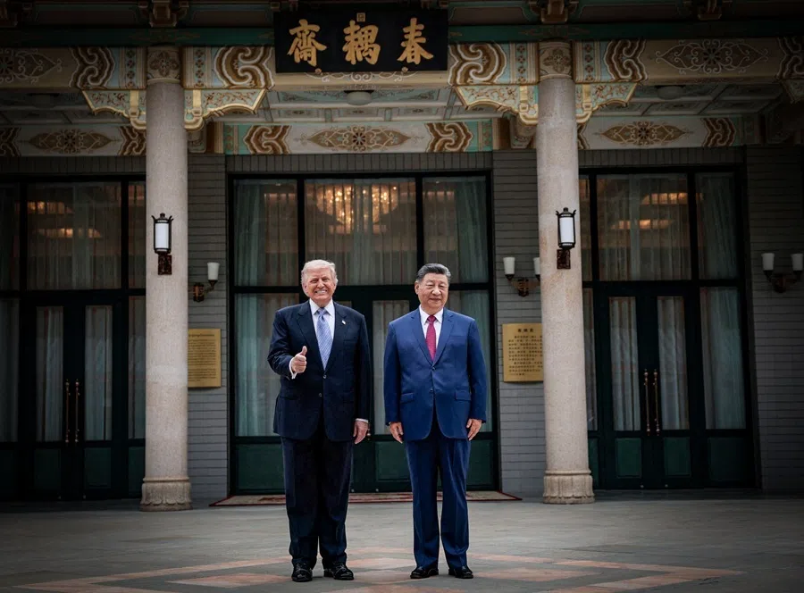 US President Donald Trump poses for a picture with Chinese President Xi Jinping during a visit to the Zhongnanhai Garden in Beijing, China, 15 May 2026.