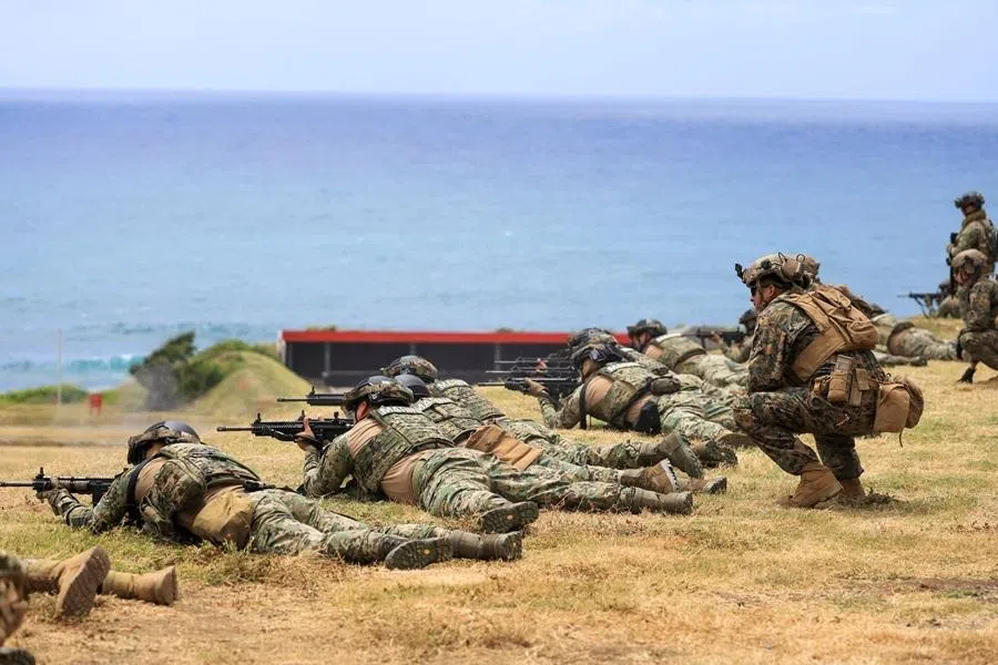 US Marines watch over the members of the Mexican Naval Infantry Corps during a live fire exercise as part of the Rim of the Pacific (RIMPAC) military exercises held at the Marine Corps Base Hawaii (MCBH) in Kaneohe, Hawaii, US, on 27 June 2026.