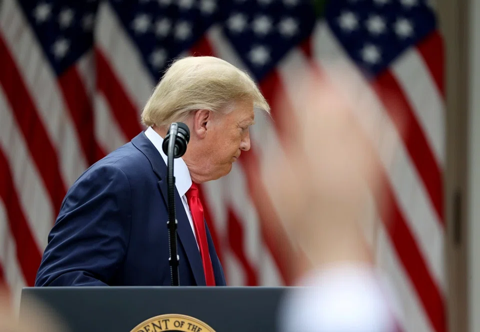 US President Donald Trump turns away and departs as reporters try to ask questions after the president made an announcement about US trade relations with China and Hong Kong in the Rose Garden of the White House in Washington, US, on 29 May 2020. (Jonathan Ernst/Reuters)