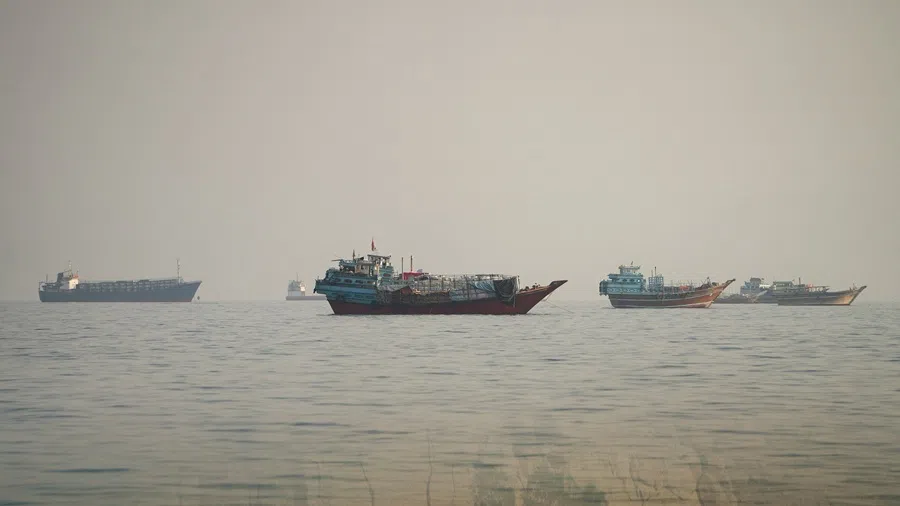 Vessels at the Strait of Hormuz, as seen from Musandam, Oman, on 23 September 2026.