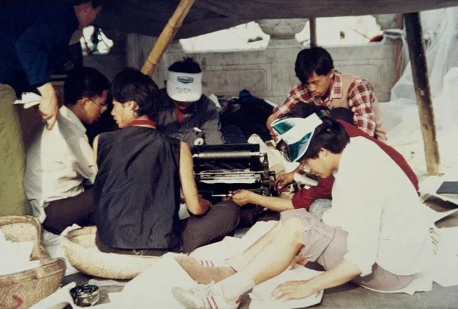 The student broadcasting station in Tiananmen Square.