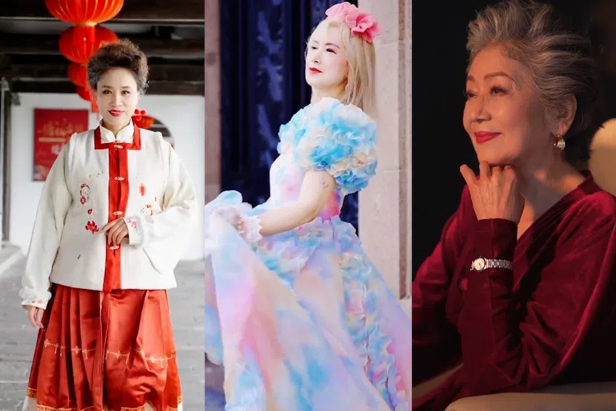 Members of China’s “Fashionable Grandmas”: from left, Guo Lirong, Yingzi, Sang Xiuzhu. (Screen grab from Douyin account “时尚奶奶团”)