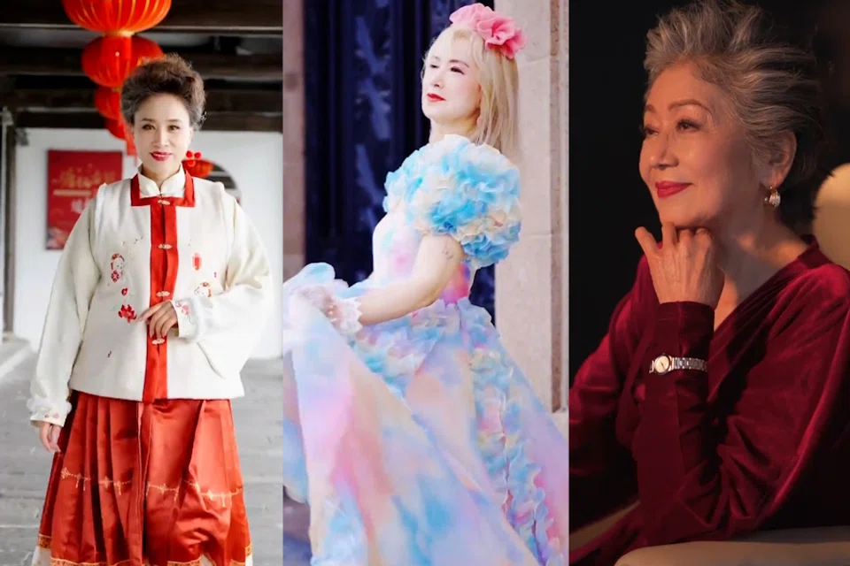 Members of China’s “Fashionable Grandmas”: from left, Guo Lirong, Yingzi, Sang Xiuzhu. (Screen grab from Douyin account “时尚奶奶团”)