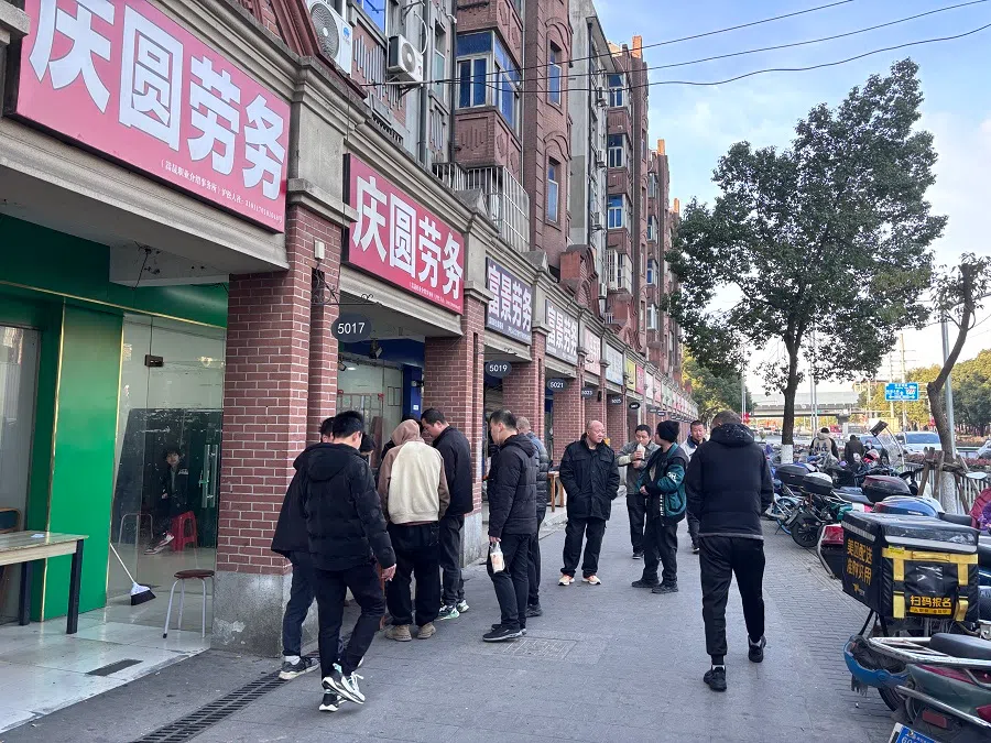 Job seekers outside a labour agency in Shanghai. (Li Kang/SPH Media)