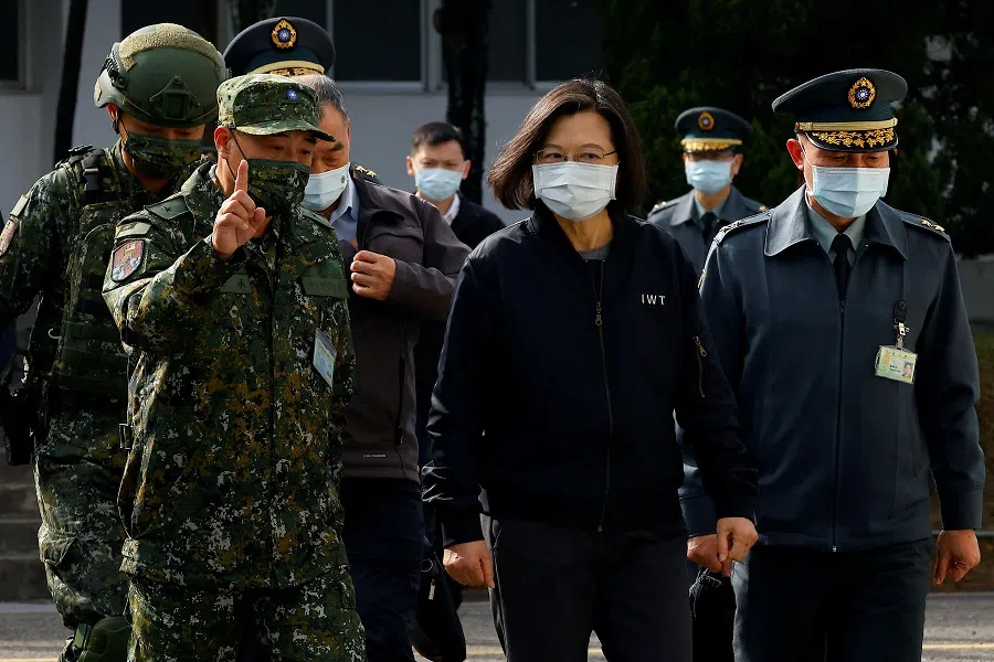 Taiwan President Tsai Ing-wen visits a military base ahead in Chiayi, Taiwan, 6 January 2023. (Ann Wang/Reuters)