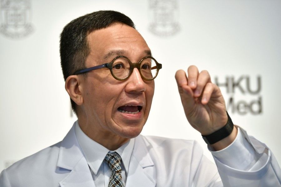 Gabriel Leung, chair professor of public health medicine at the Faculty of Medicine at the University of Hong Kong, speaks about the extent of the Wuhan coronavirus outbreak in China, during a press conference in Hong Kong on January 21, 2020. (Anthony Wallace/AFP)