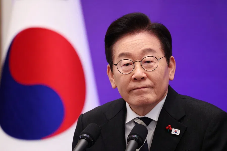 South Korean President Lee Jae-myung listens to a reporter’s question during a press conference at the Blue House in Seoul, South Korea, on 3 December 2025. (Kim Hong-ji/Reuters)