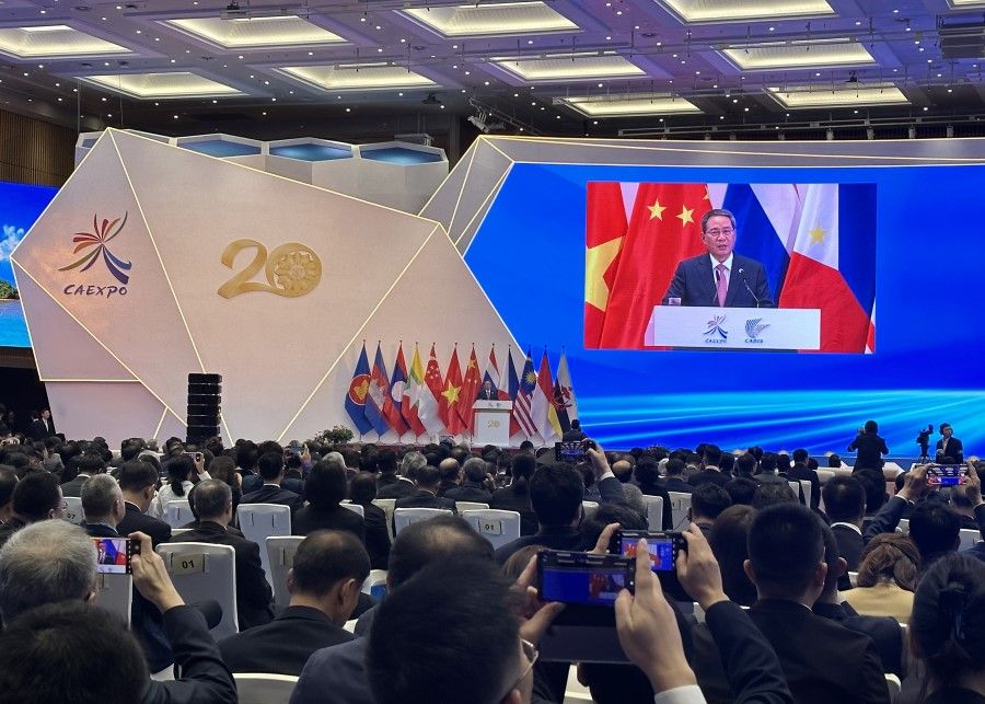 Chinese Premier Li Qiang speaks at the China-ASEAN Expo 2023, on 17 September 2023. (SPH Media)