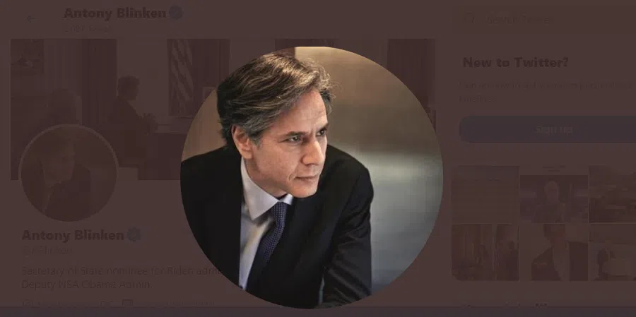 Antony Blinken's Twitter profile photo is the photo that China Newsweek had taken of him in 2015. (@ABlinken/Twitter)