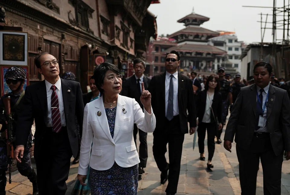 Japan’s Minister of Foreign Affairs Yoko Kamikawa visits Kathmandu Durbar Square in Kathmandu, Nepal on 5 May 2024.  (Navesh Chitrakar/Reuters)