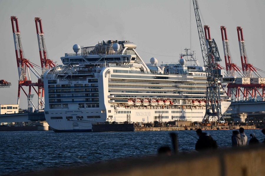 The Diamond Princess cruise ship is seen at a pier in the port of Yokohama on 25 March 2020. (Kazuhiro Nogi/AFP)