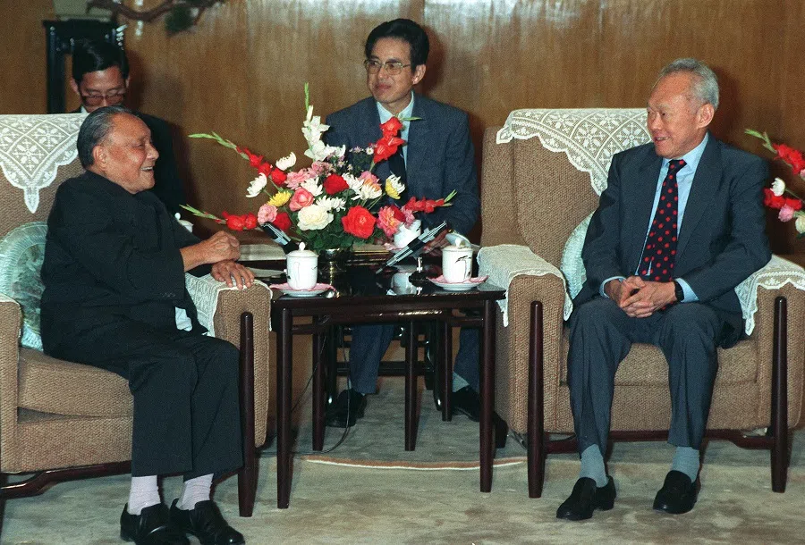 Singapore founding Prime Minister Lee Kuan Yew (right) meets China paramount leader Deng Xiaoping during Lee's official visit to China in September 1988. (SPH)
