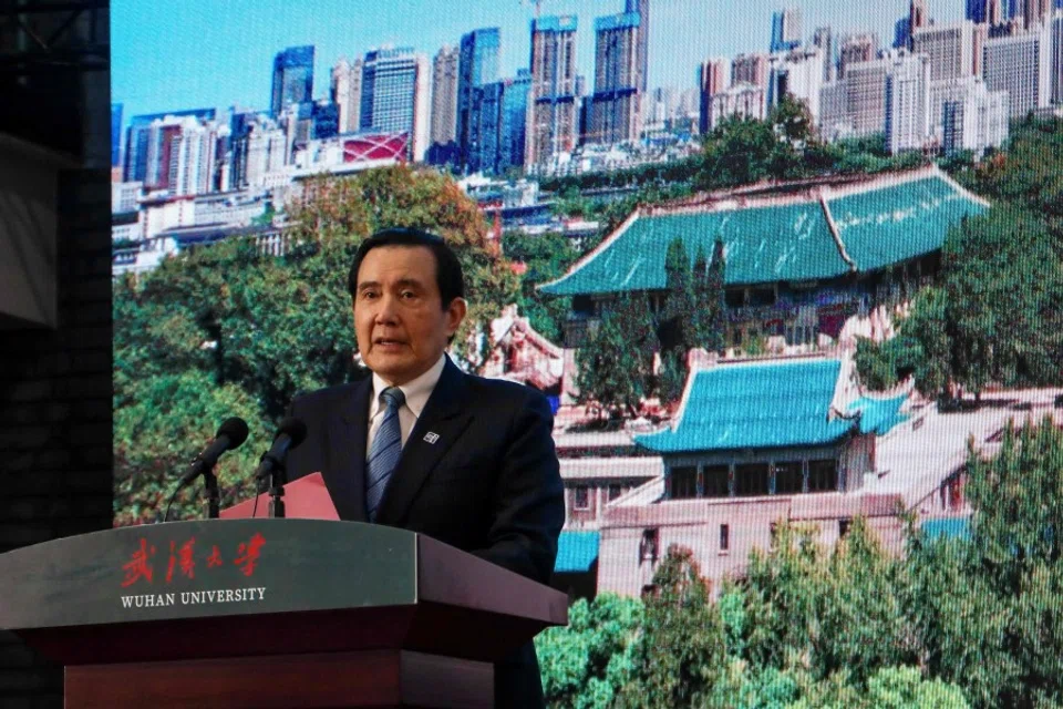 This handout picture taken and released from former President Ma Ying-jeou office on 30 March 2023 shows former Taiwanese President Ma Ying-jeou speaks at the Wuhan University in Hunan province, China. (Handout/Ma Ying-jeou office/AFP)