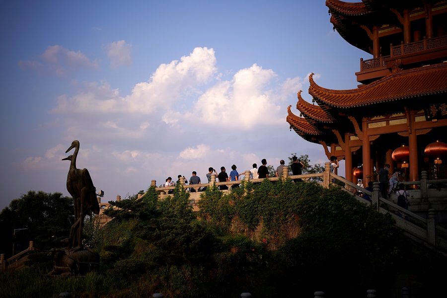 People visit the Yellow Crane Tower in Wuhan, Hubei, China, 3 September 2020. (Aly Song/Reuters)