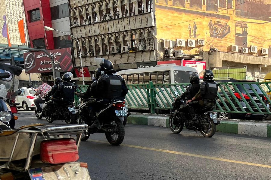 A picture obtained by AFP outside Iran, reportedly shows Iranian police patrolling in Tehran, Iran, on 8 October 2022. (AFP)