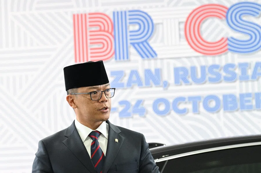 Indonesia’s Foreign Minister Sugiono arrives at the BRICS summit in Kazan, Russia, on 24 October 2024. (Kirill Zykov/RU Host Photo Agency/Reuters)