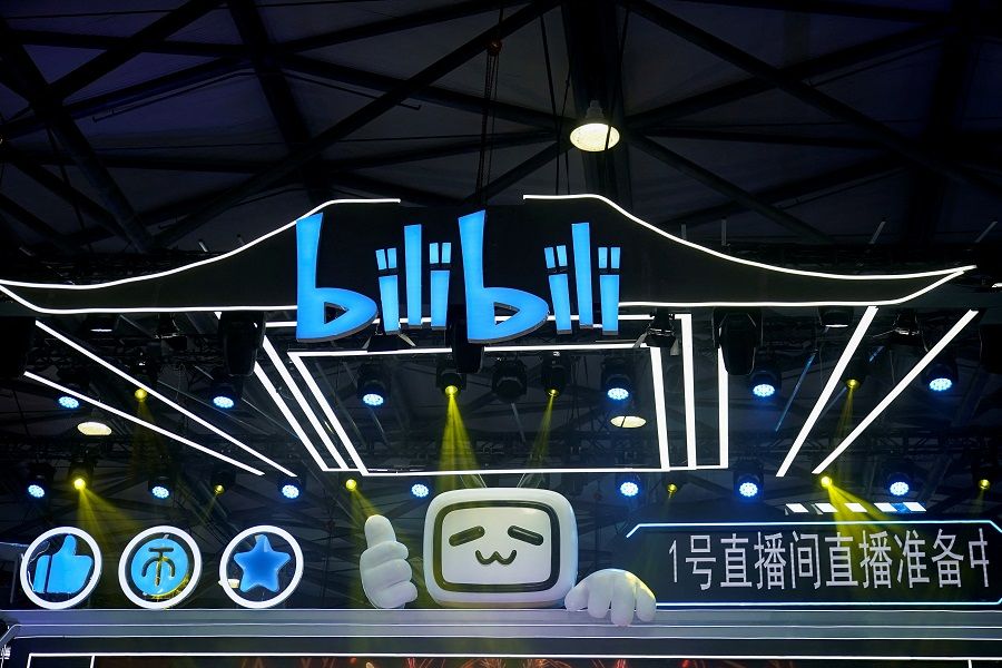 The logo of online video site Bilibili Inc is seen at the China Digital Entertainment Expo and Conference, also known as ChinaJoy, in Shanghai, China, 30 July 2021. (Aly Song/File Photo/Reuters)
