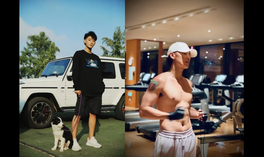 Chinese singer-songwriter Huang Zitao showing off his muscles at a gym. (Weibo)