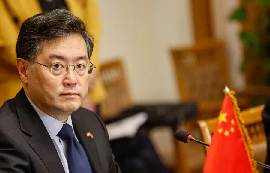 Chinese Foreign Minister Qin Gang looks on during a meeting with members of his delegation and Egyptian Foreign Minister Sameh Shoukry and officials, in Cairo on 15 January 2023. (Khaled Desouki/AFP)
