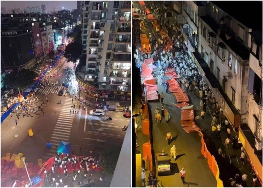 Internet images showing protests against Covid-19 measures in Zhuhai, in mid-November 2022. (Internet)
