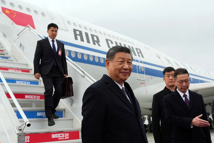 Chinese President Xi Jinping arrives at Kazan Airport on 22 October 2024, ahead of his participation in the 2024 BRICS summit. (Alexander Vilf/RU Host Photo Agency/Reuters)