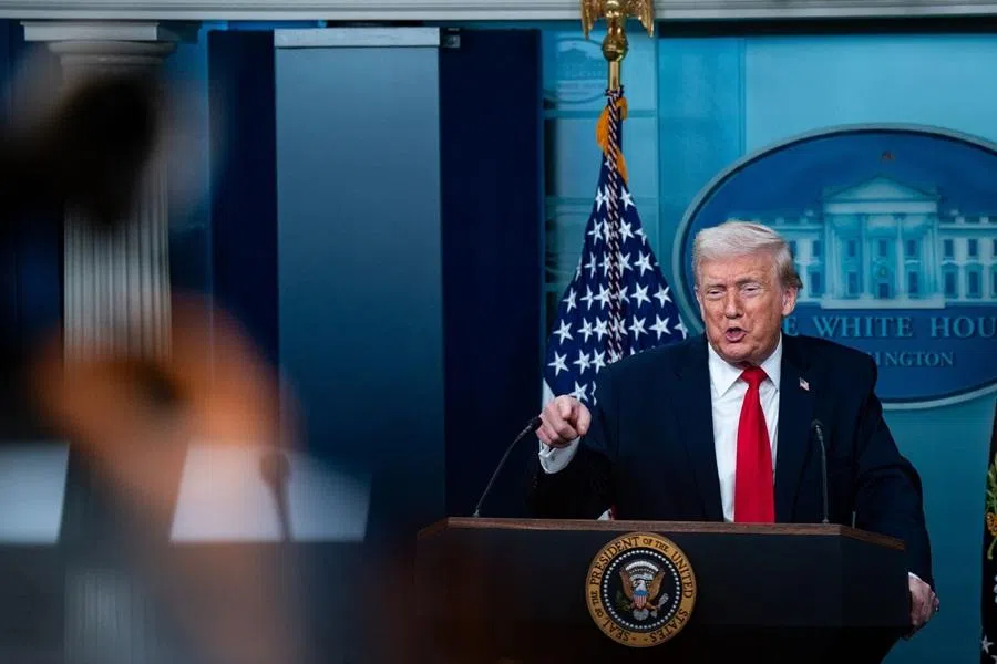 US President Donald Trump speaks during a news conference in the James S. Brady Press Briefing Room of the White House in Washington, DC, US, on 20 January 2026. (Al Drago/Bloomberg)