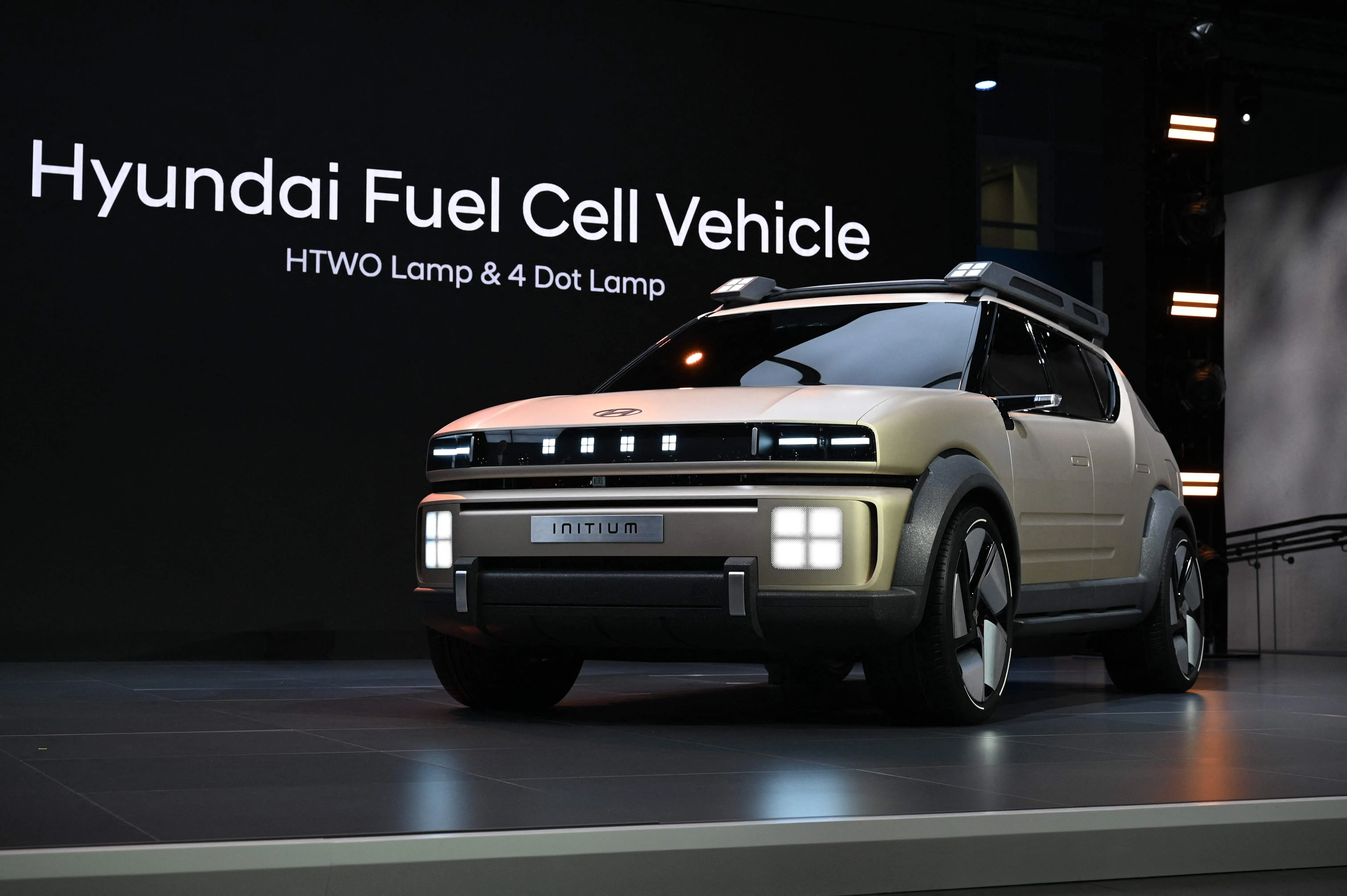 The Hyundai INITIUM hydrogen FCEV concept vehicle is revealed during the AutoMobility LA 2024 auto show at the Los Angeles Convention Center on 21 November 2024. (Robyn Beck/AFP)