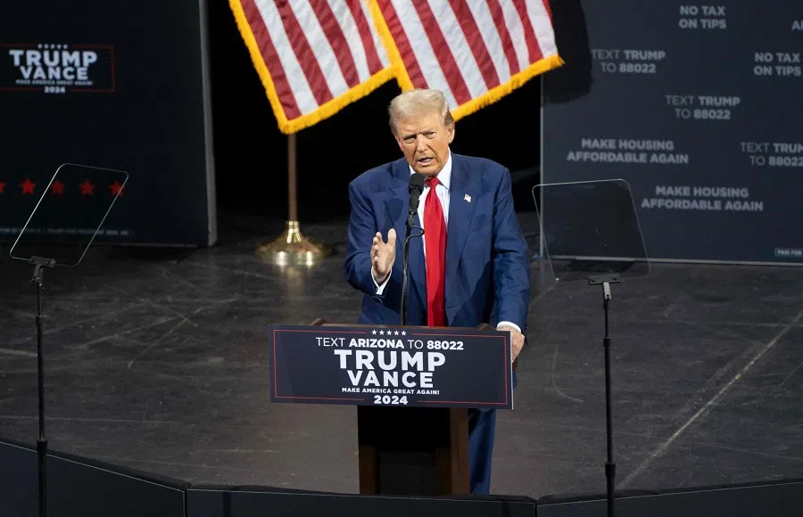 Former US President and Republican presidential candidate Donald Trump speaks during a campaign event at the Tucson Music Hall in Tucson, Arizona, on 12 September 2024. (Rebecca Noble/AFP)