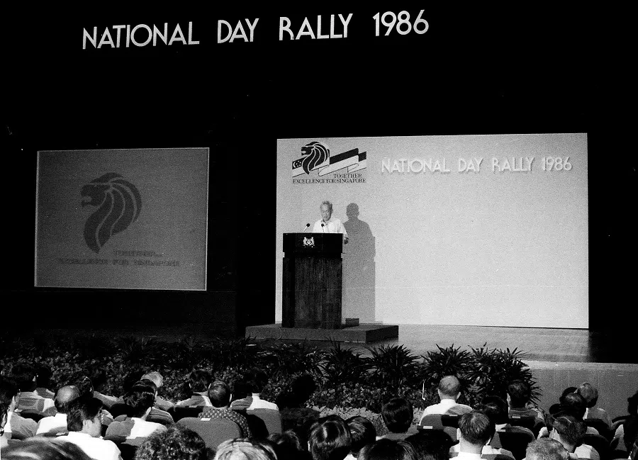 Lee Kuan Yew delivering the National Day Rally, 17 August 1986. (SPH Media)